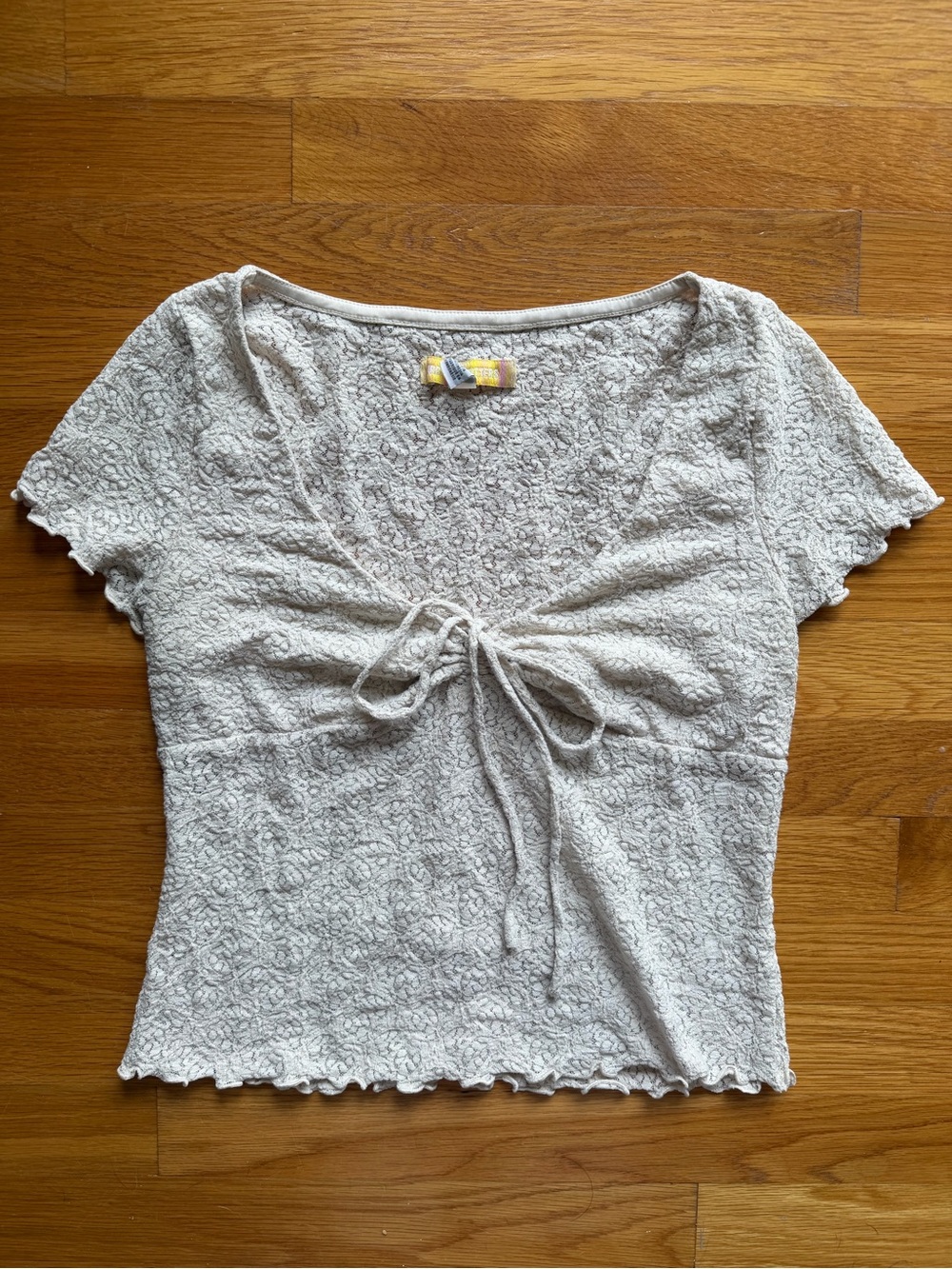 Urban Outfitters White Textured Lace Tie-Front Top - Size Large
